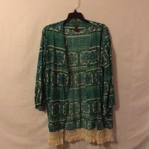Green and white flowy cardigan
